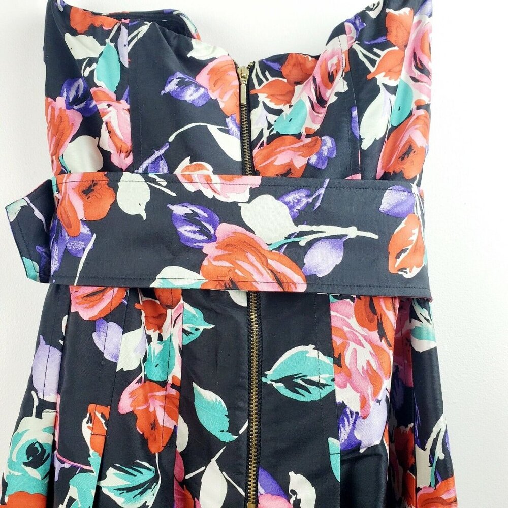 Express Women's Silk Dress Black Strapless Floral Belted Fit Flare Sz 6 NWOT - Picture 6 of 8